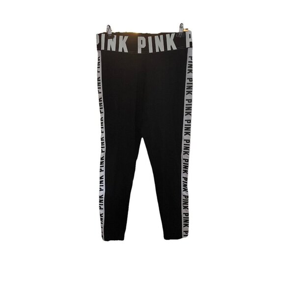 PINK VS Yoga Leggings Black Foldover Waist Size L Lounge Stretch Workout - Picture 1 of 3
